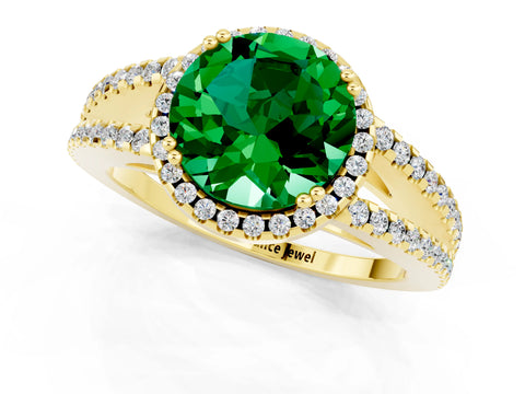 Yellow gold Round Cut Emerald Halo Split Shank Engagement Ring_13