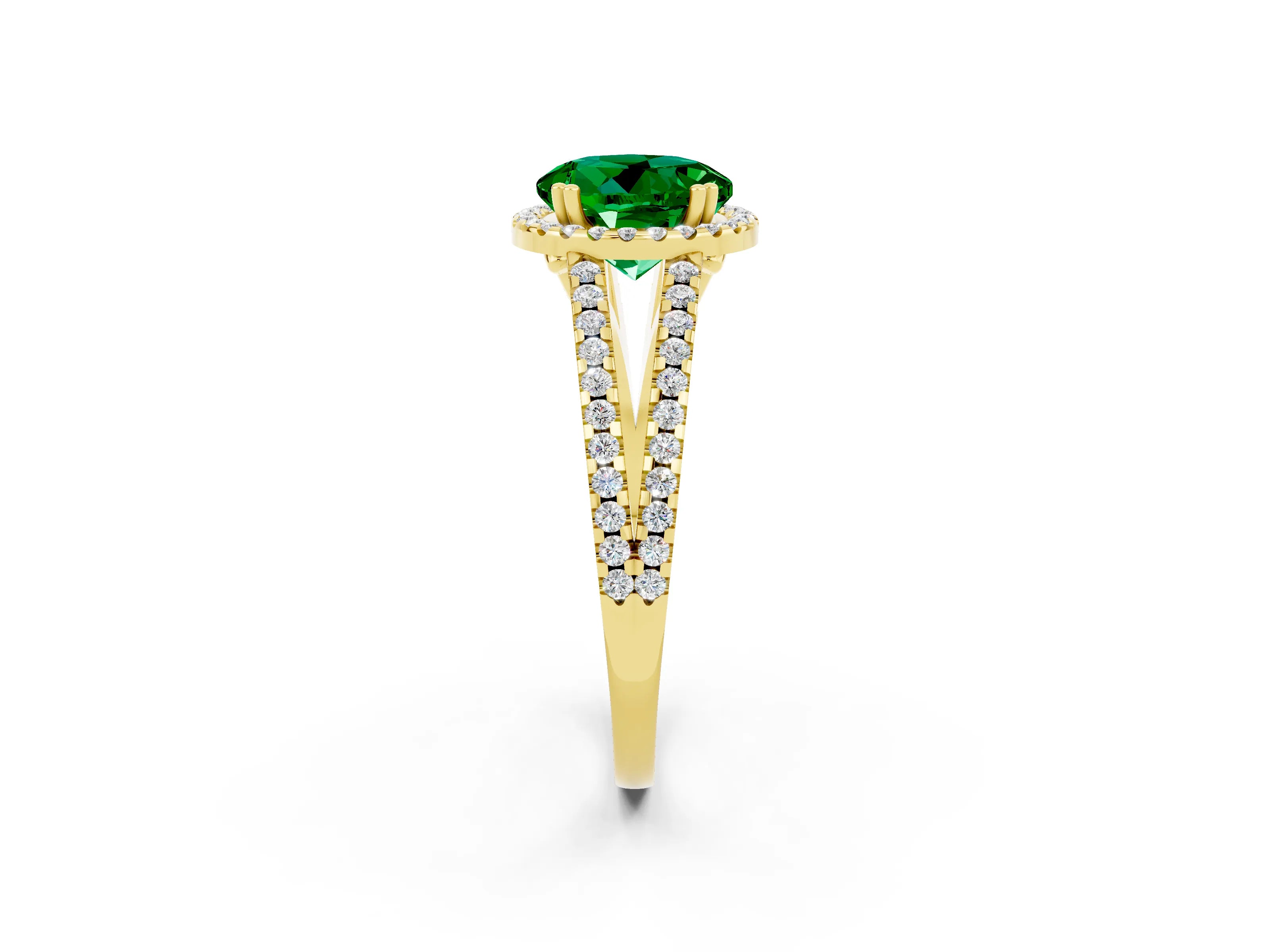 Yellow gold Round Cut Emerald Halo Split Shank Engagement Ring_14