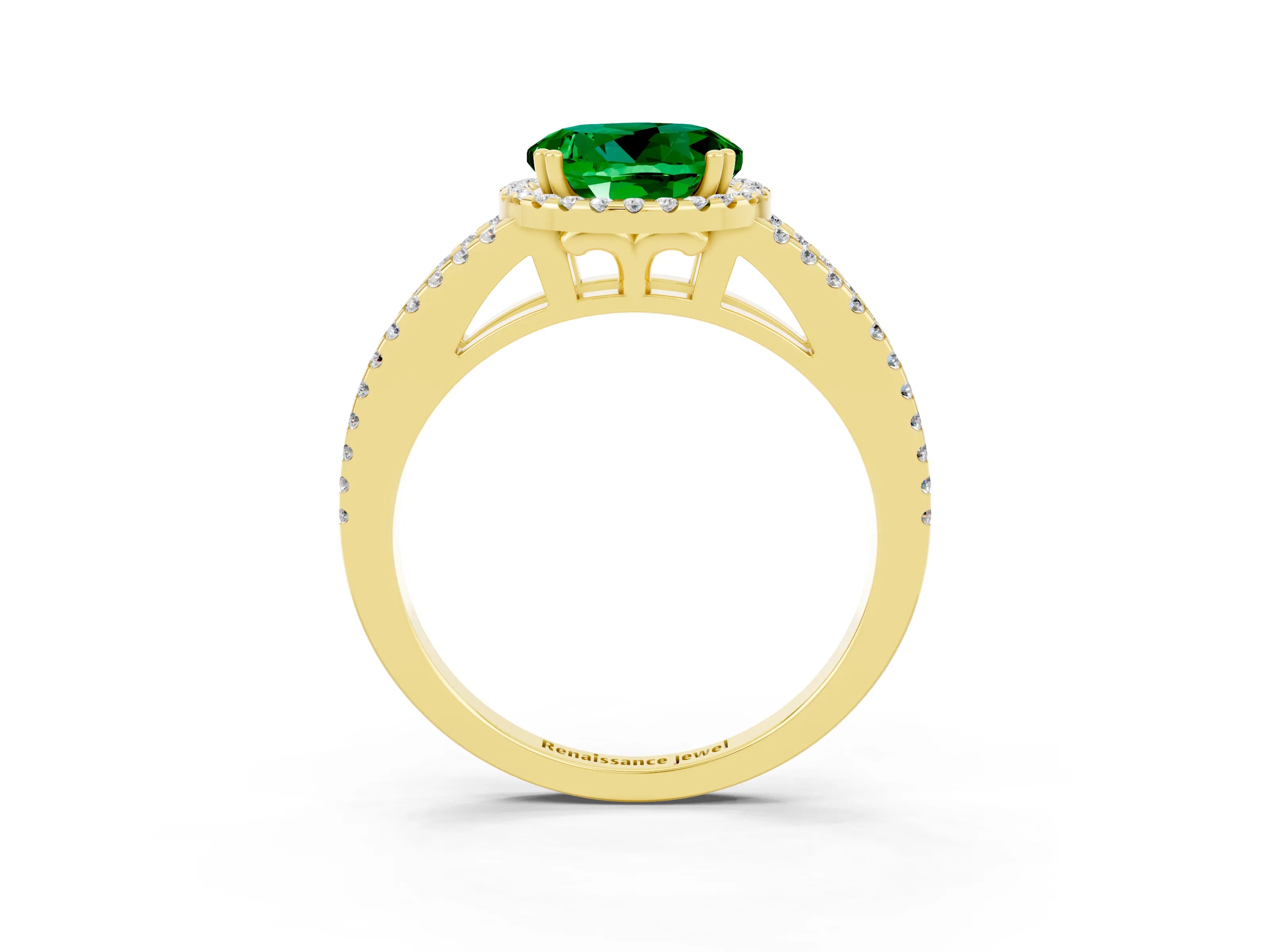 Yellow gold Round Cut Emerald Halo Split Shank Engagement Ring_15