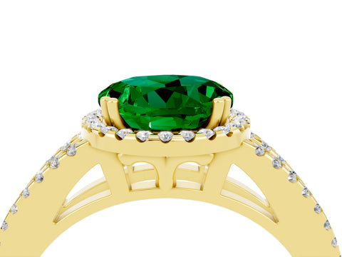 Yellow gold Round Cut Emerald Halo Split Shank Engagement Ring_16