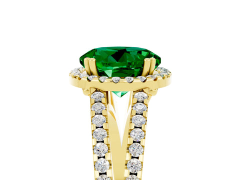 Yellow gold Round Cut Emerald Halo Split Shank Engagement Ring_17