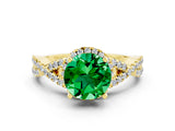 Yellow gold Round Cut Emerald Halo Twist Band Solitaire Prong Setting Ring