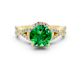 Yellow gold Round Cut Emerald  Halo Twist Band Solitaire Prong Setting Ring_24