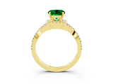 Yellow gold Round Cut Emerald  Halo Twist Band Solitaire Prong Setting Ring_27
