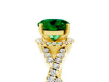 Yellow gold Round Cut Emerald  Halo Twist Band Solitaire Prong Setting Ring_29