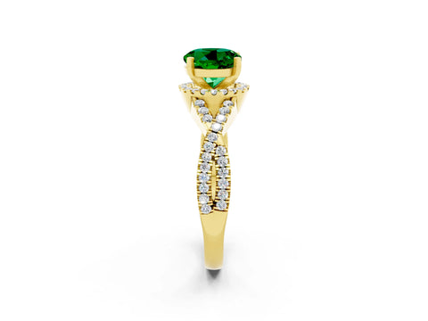 Yellow gold Round Cut Emerald Halo Twist Band Solitaire Prong Setting Ring_2