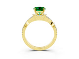 Yellow gold Round Cut Emerald Halo Twist Band Solitaire Prong Setting Ring_3