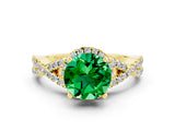 Yellow gold Round Cut Emerald  Halo Twist Band Solitaire Prong Setting Ring_42