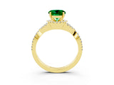 Yellow gold Round Cut Emerald  Halo Twist Band Solitaire Prong Setting Ring_45