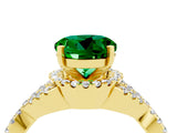 Yellow gold Round Cut Emerald  Halo Twist Band Solitaire Prong Setting Ring_46