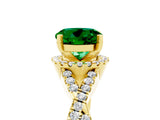 Yellow gold Round Cut Emerald  Halo Twist Band Solitaire Prong Setting Ring_47