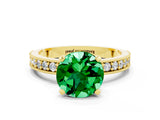 Yellow gold Round Cut Emerald Milgrain Pavé Engagement Ring with Four-Prong Setting