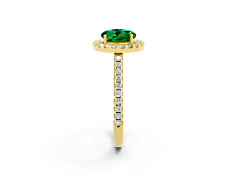 Yellow gold Round Cut Emerald Pavé Halo Ring with Four-Prong Setting_14