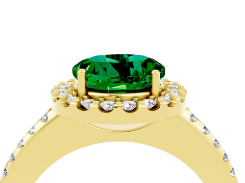 Yellow gold Round Cut Emerald Pavé Halo Ring with Four-Prong Setting_16