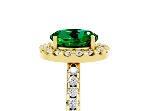 Yellow gold Round Cut Emerald Pavé Halo Ring with Four-Prong Setting_17