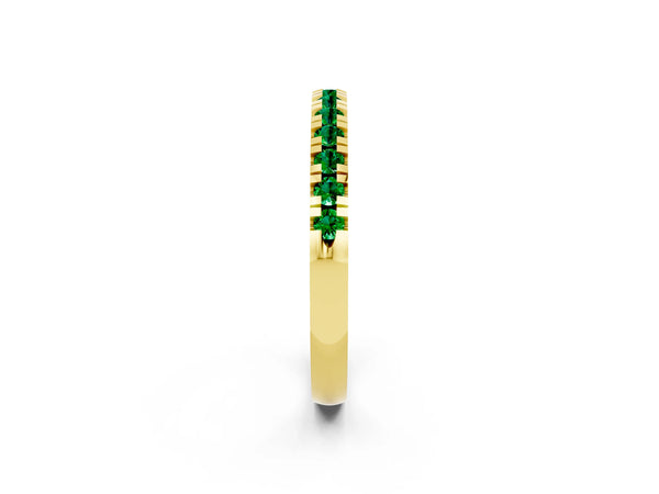 Yellow Gold Round Lab-Grown Emerald Thin Pave Half Eternity Wedding Band