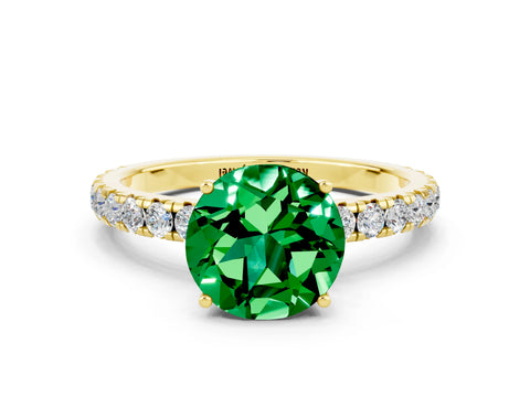 Yellow gold Round Cut Emerald Pavé Solitaire Engagement Ring with Four-Prong Setting_12