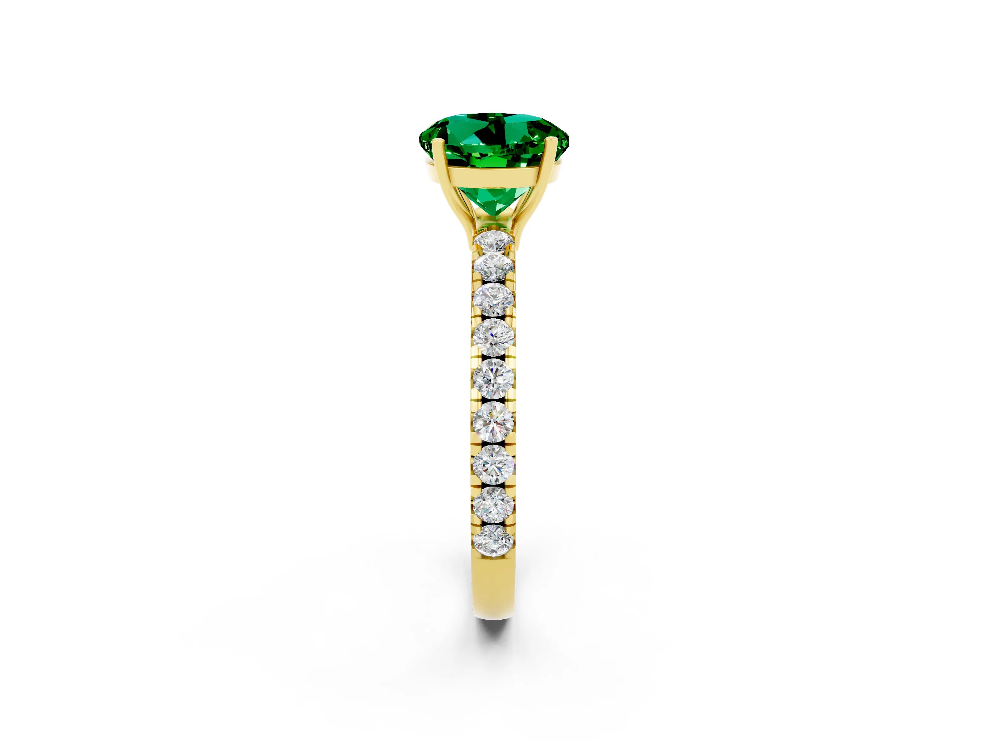 Yellow gold Round Cut Emerald Pavé Solitaire Engagement Ring with Four-Prong Setting_14