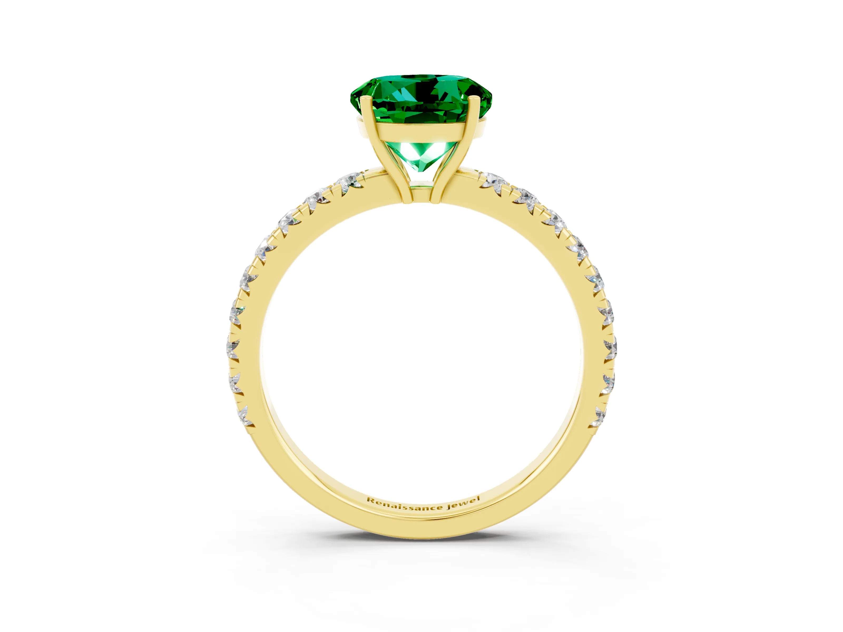 Yellow gold Round Cut Emerald Pavé Solitaire Engagement Ring with Four-Prong Setting_15