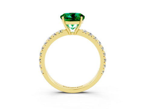 Yellow gold Round Cut Emerald Pavé Solitaire Engagement Ring with Four-Prong Setting_15