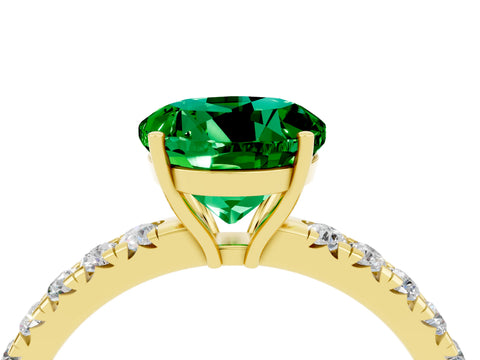 Yellow gold Round Cut Emerald Pavé Solitaire Engagement Ring with Four-Prong Setting_16