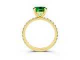 Yellow gold Round Cut Emerald Pavé Solitaire Ring with Round Band and Prong Setting_27