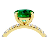 Yellow gold Round Cut Emerald Pavé Solitaire Ring with Round Band and Prong Setting_28