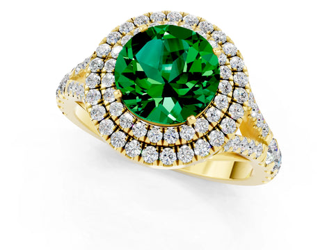 Yellow gold Round Cut Emerald Pavé Split Shank Double Halo Engagement Ring_1