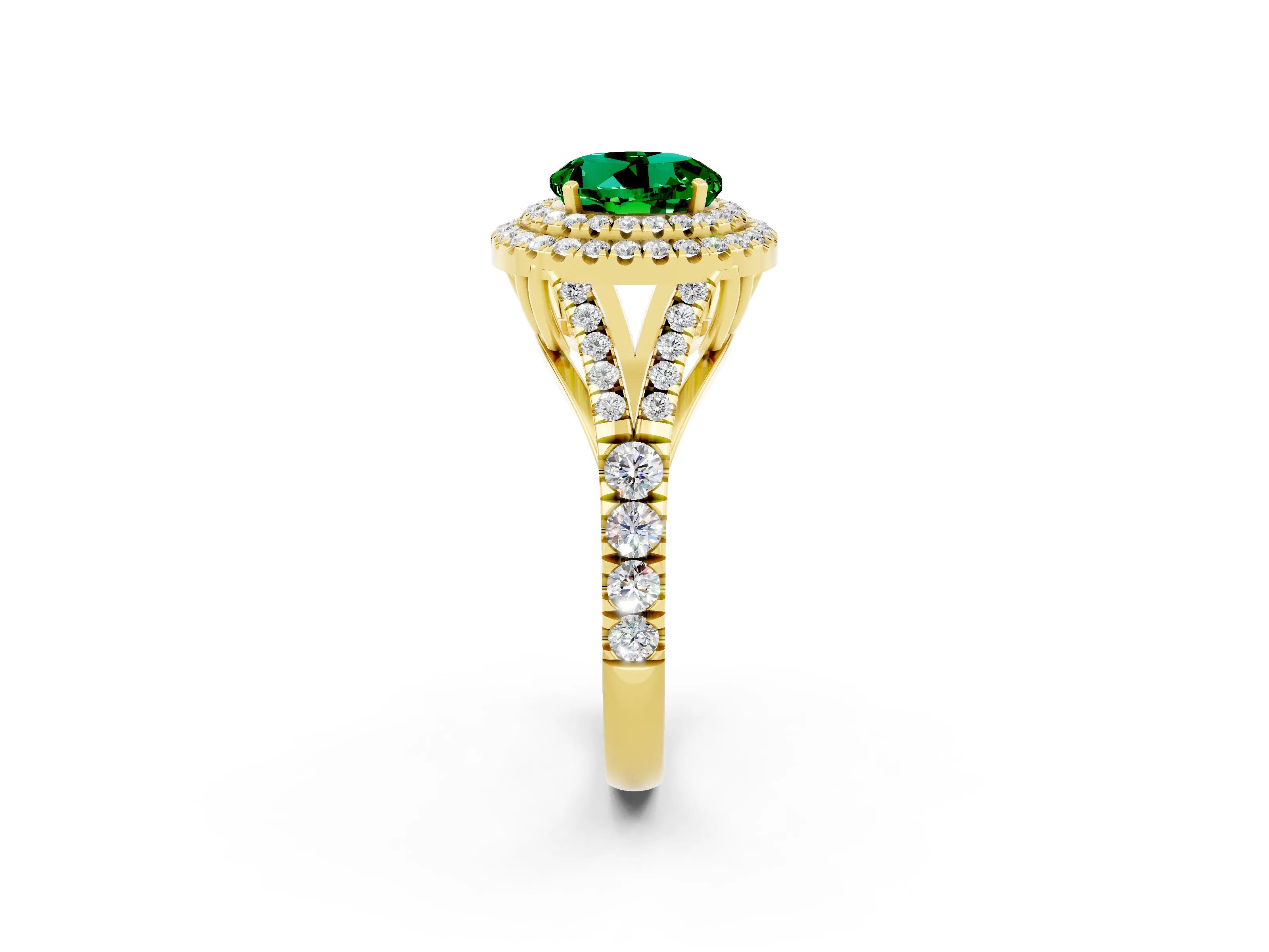 Yellow gold Round Cut Emerald Pavé Split Shank Double Halo Engagement Ring_2