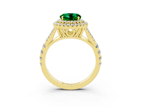 Yellow gold Round Cut Emerald Pavé Split Shank Double Halo Engagement Ring_3