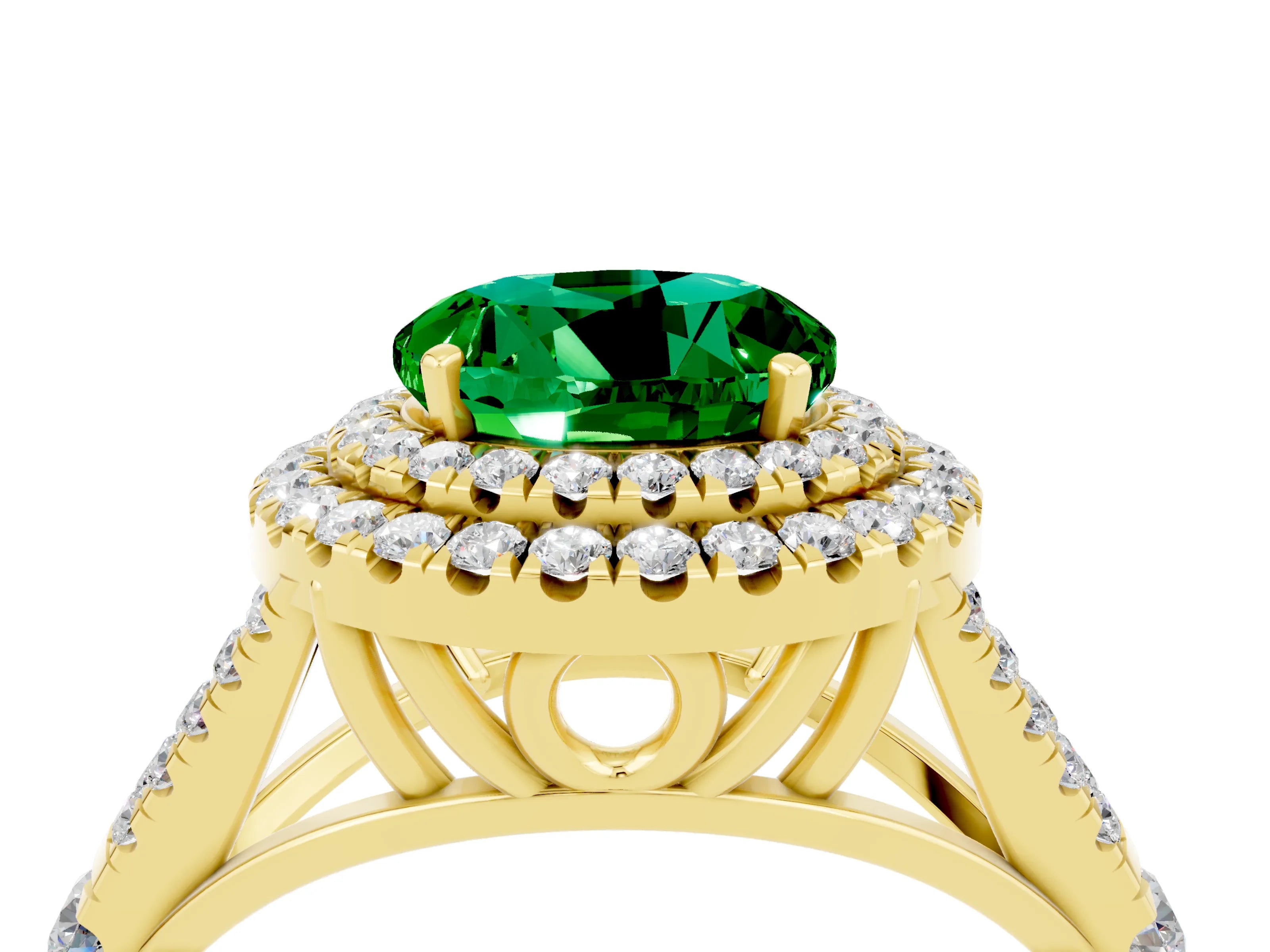Yellow gold Round Cut Emerald Pavé Split Shank Double Halo Engagement Ring_4
