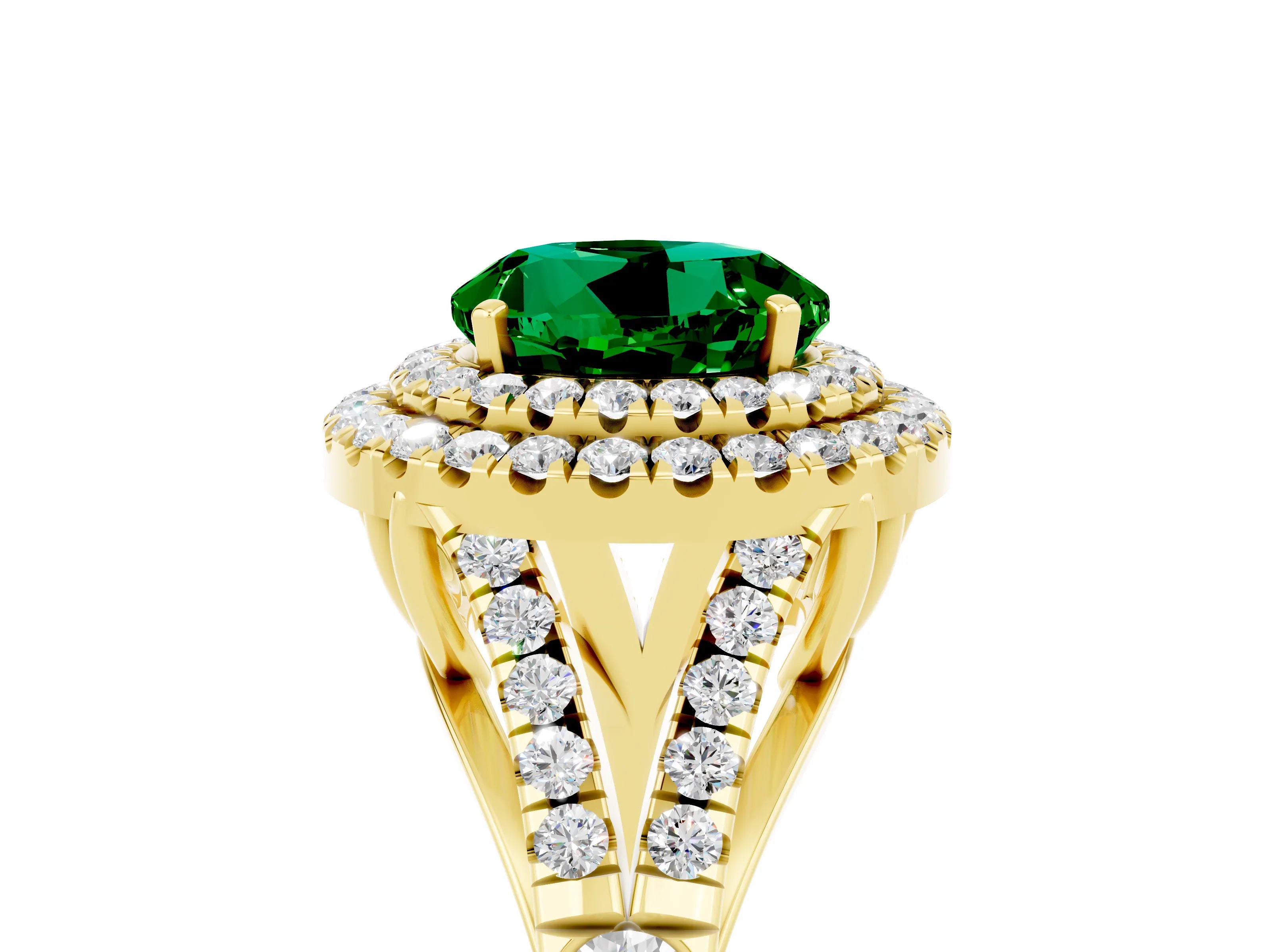 Yellow gold Round Cut Emerald Pavé Split Shank Double Halo Engagement Ring_5