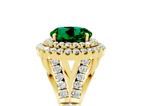 Yellow gold Round Cut Emerald Pavé Split Shank Double Halo Engagement Ring_5
