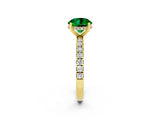 Yellow gold Round Cut Emerald Pave Band Solitaire Ring with Four-Prong Setting_26