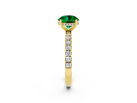 Yellow gold Round Cut Emerald Pave Band Solitaire Ring with Four-Prong Setting_26