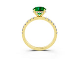 Yellow gold Round Cut Emerald Pave Band Solitaire Ring with Four-Prong Setting_27