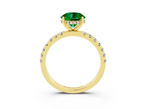 Yellow gold Round Cut Emerald Pave Band Solitaire Ring with Four-Prong Setting_27