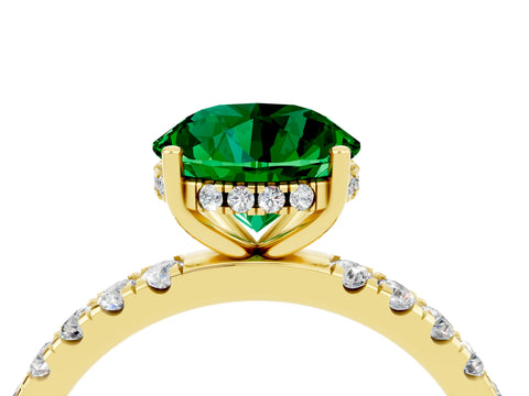 Yellow gold Round Cut Emerald Pave Band Solitaire Ring with Four-Prong Setting_28