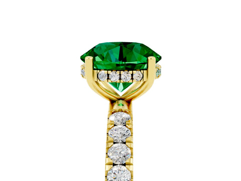 Yellow gold Round Cut Emerald Pave Band Solitaire Ring with Four-Prong Setting_29