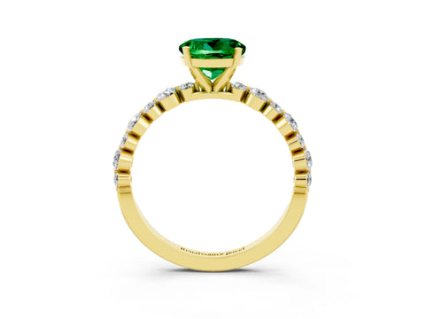Yellow gold Round Cut Emerald Prong Set Engagement Ring with Pavé Band_3