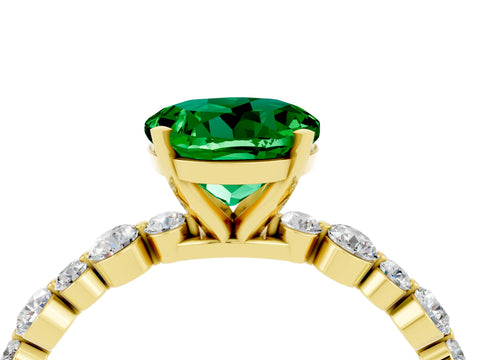Yellow gold Round Cut Emerald Prong Set Engagement Ring with Pavé Band_4