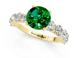 Yellow gold Round Cut Emerald Prong Setting with Side Stones on a Pave Band_1