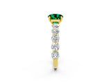 Yellow gold Round Cut Emerald Prong Setting with Side Stones on a Pave Band_2