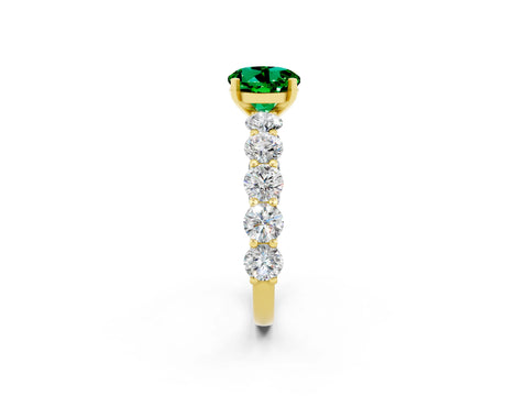 Yellow gold Round Cut Emerald Prong Setting with Side Stones on a Pave Band_2