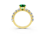 Yellow gold Round Cut Emerald Prong Setting with Side Stones on a Pave Band_3