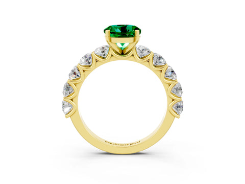 Yellow gold Round Cut Emerald Prong Setting with Side Stones on a Pave Band_3