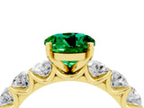 Yellow gold Round Cut Emerald Prong Setting with Side Stones on a Pave Band_4