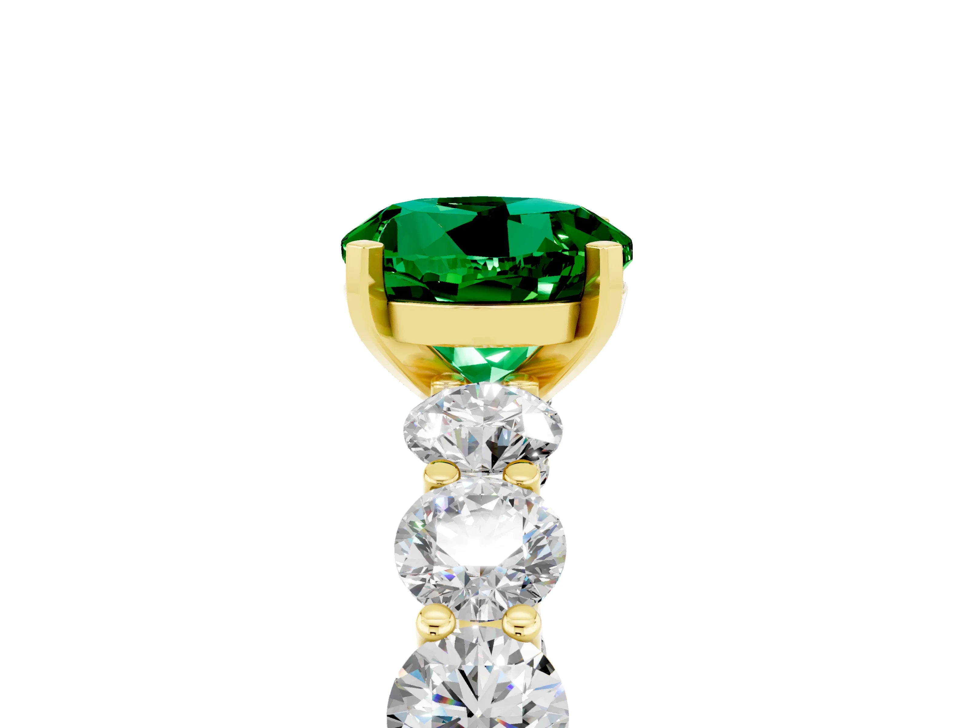 Yellow gold Round Cut Emerald Prong Setting with Side Stones on a Pave Band_5