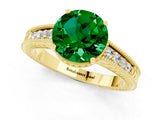Yellow gold Round Cut Emerald Ring with Milgrain Pavé Band and Four-Prong Setting_13