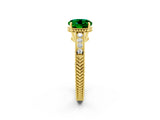Yellow gold Round Cut Emerald Ring with Milgrain Pavé Band and Four-Prong Setting_14